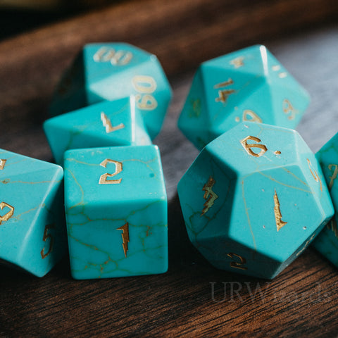 URWizards Dnd Turquoise Engraved Dice Set Wizard lightning Style - Urwizards