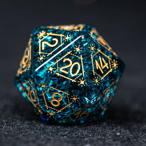 URWizards D&D Blast Blue Glass Engraved Dice Set Astrology Style - Urwizards