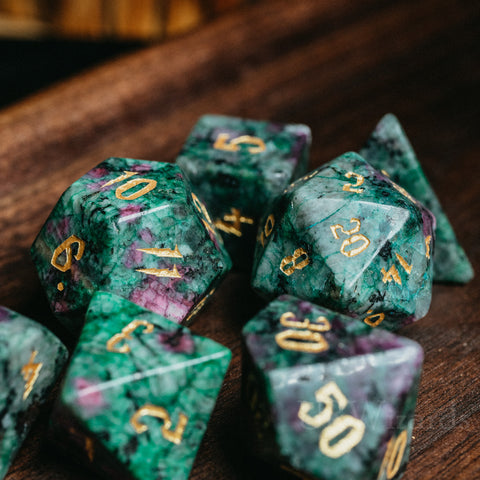URWizards Dnd Ruby in Zoisite Engraved Dice Set Wizard lightning Style - Urwizards