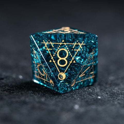 URWizards D&D Blast Blue Glass Engraved Dice Set Astrology Style - Urwizards
