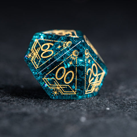 URWizards D&D Blast Blue Glass Engraved Dice Set Astrology Style - Urwizards