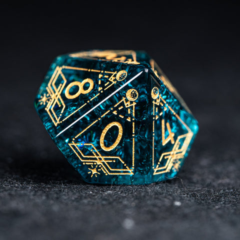 URWizards D&D Blast Blue Glass Engraved Dice Set Astrology Style - Urwizards