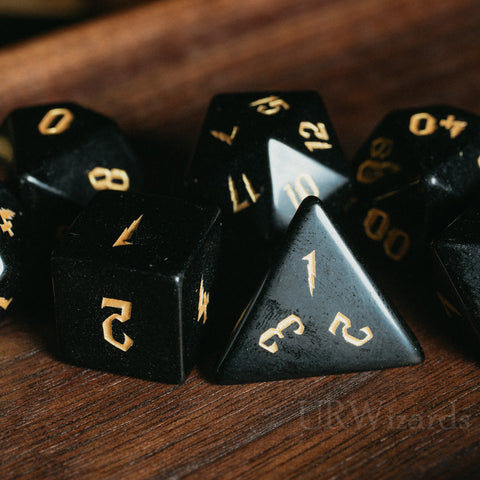 URWizards Dnd Obsidian Engraved Dice Set Wizard lightning Style - Urwizards