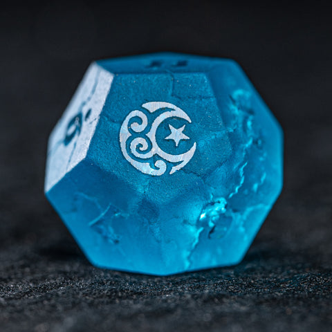 URWizards D&D Blast Pale Blue Glass Raised Dice Set Moon Star Style - Urwizards