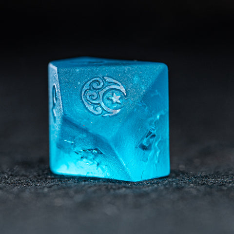 URWizards D&D Blast Pale Blue Glass Raised Dice Set Moon Star Style - Urwizards