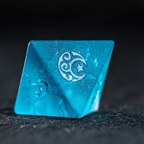 URWizards D&D Blast Pale Blue Glass Raised Dice Set Moon Star Style - Urwizards