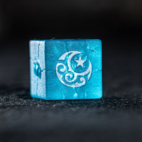 URWizards D&D Blast Pale Blue Glass Raised Dice Set Moon Star Style - Urwizards