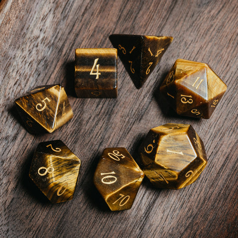 URWizards Dnd Tiger's Eye Gemstone Engraved Dice Set - Urwizards