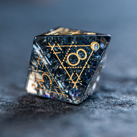 URWizards D&D Black Blast Glass Engraved Dice Set Astrology Style Gold Inked - Urwizards