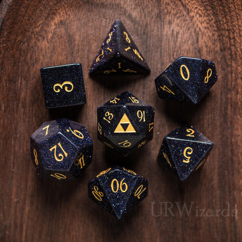 URWizards Dnd Blue Sandstone Engraved Dice Set Zelda Triforce Triangle - Urwizards