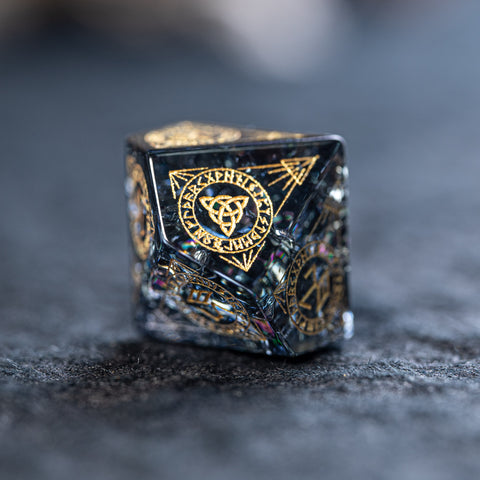 URWizards Dnd Engraved Blast Black Glass Dice Set Nordic Style Gold - Urwizards
