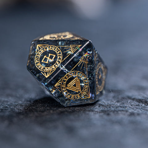 URWizards Dnd Engraved Blast Black Glass Dice Set Nordic Style Gold - Urwizards