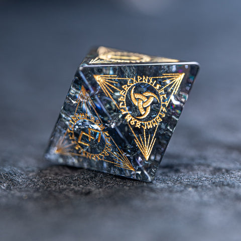 URWizards Dnd Engraved Blast Black Glass Dice Set Nordic Style Gold - Urwizards