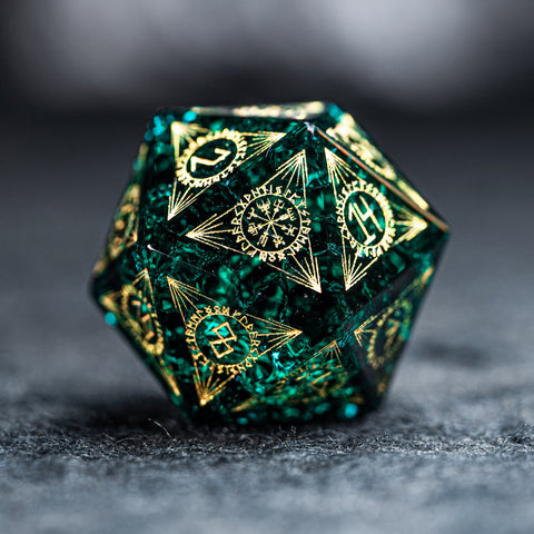 URWizards Dnd Engraved Blast Emerald Glass Dice Set Nordic Style - Urwizards