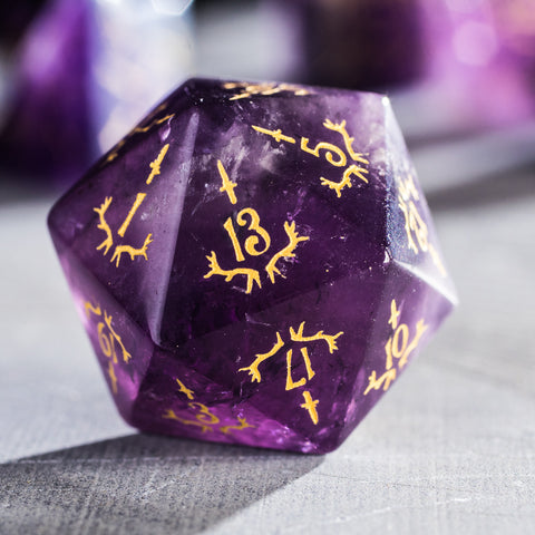 URWizards Dnd Amethyst Gemstone Engraved Dice Set Dagger Rogue Style - Urwizards