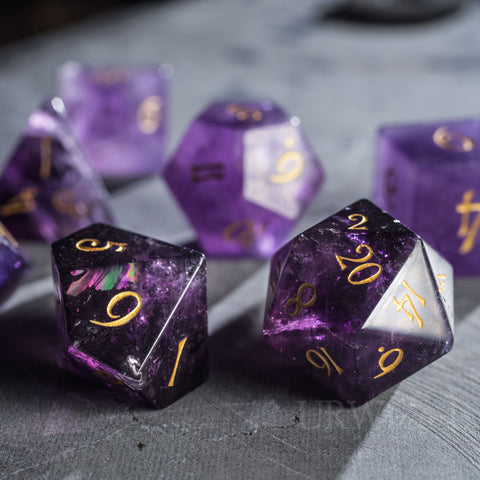 URWizards Dnd Amethyst Gemstone Engraved Dice Set - Urwizards