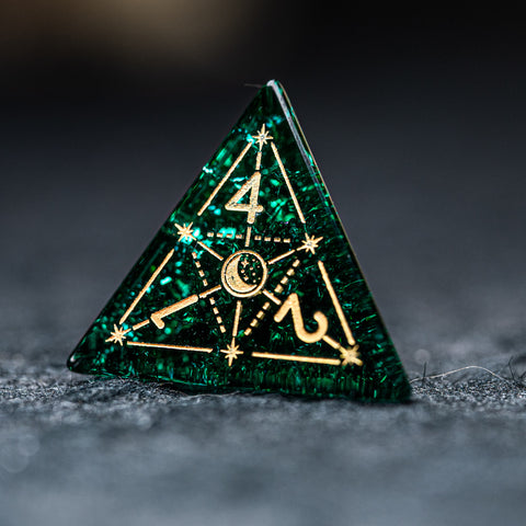 URWizards D&D Blast Emerald Glass Engraved Dice Set Astrology Style - Urwizards
