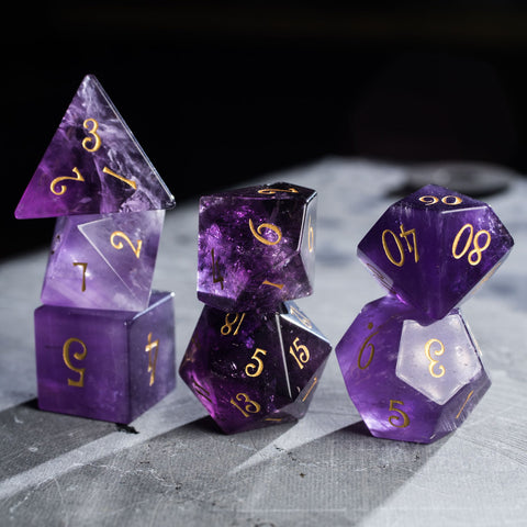 URWizards Dnd Amethyst Gemstone Engraved Dice Set YEET & OOF - Urwizards