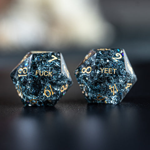 URWizards D&D Blast Dark Glass Engraved Dice Set YEET & F*CK Gold - Urwizards
