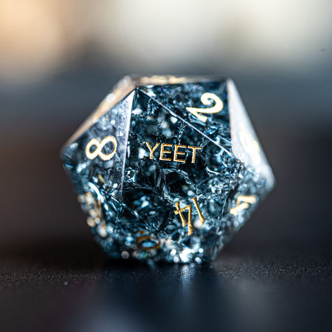 URWizards D&D Blast Dark Glass Engraved Dice Set YEET & F*CK Gold - Urwizards