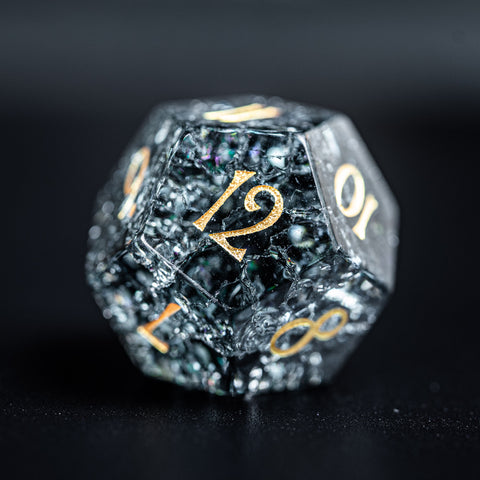 URWizards D&D Blast Dark Glass Engraved Dice Set YEET & F*CK Gold - Urwizards