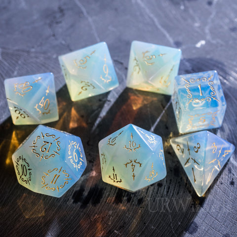 URWizards Dnd Opalite Gemstone Engraved Dice Set Dagger Rogue Style - Urwizards