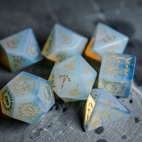 URWizards Dnd Opalite Gemstone Engraved Dice Set Dagger Rogue Style - Urwizards