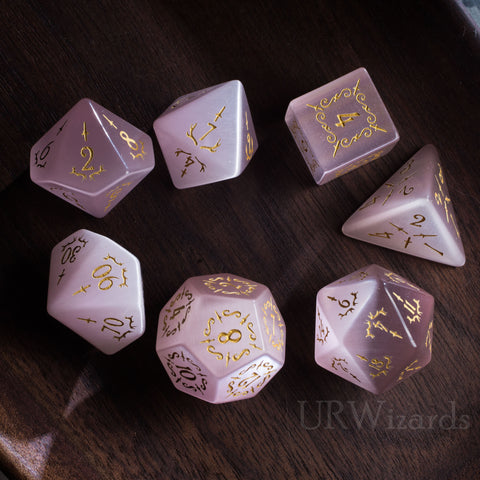 URWizards Dnd Pink Cat's Eye Gemstone Engraved Dice Set Dagger Rogue Style - Urwizards