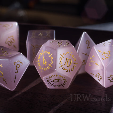 URWizards Dnd Pink Cat's Eye Gemstone Engraved Dice Set Dagger Rogue Style - Urwizards