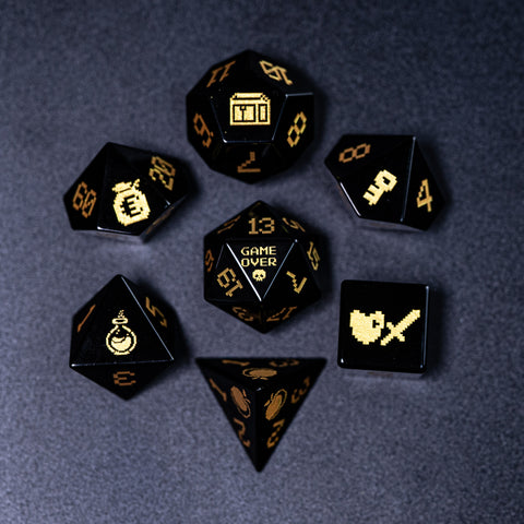 URWizards D&D Obsidian Engraved Dice Set Pixel Art RPG - Urwizards