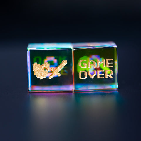 URWizards D&D Dichroic Prism Glass Engraved Dice Set Pixel Art RPG - Urwizards