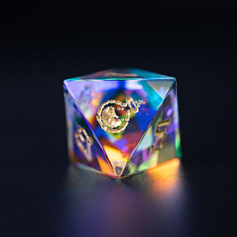 URWizards D&D Dichroic Prism Glass Engraved Dice Set Pixel Art RPG - Urwizards