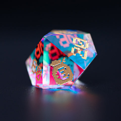 URWizards D&D Dichroic Prism Glass Engraved Dice Set Pixel Art RPG - Urwizards