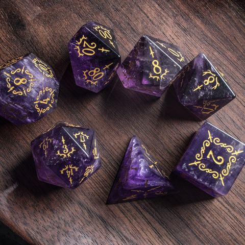 URWizards Dnd Amethyst Gemstone Engraved Dice Set Dagger Rogue Style - Urwizards