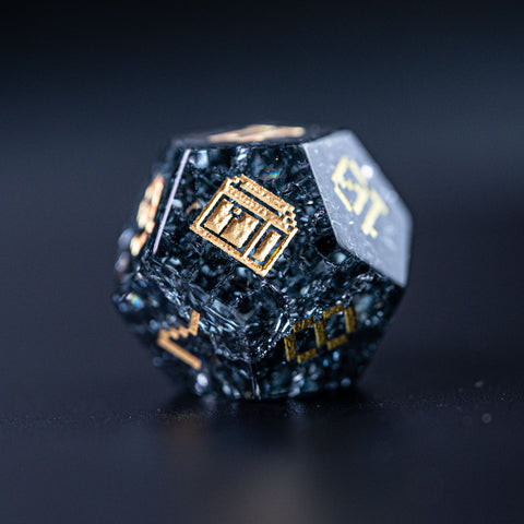 URWizards D&D Blast Dark Glass Engraved Dice Set Pixel Art RPG - Urwizards