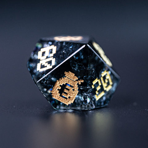 URWizards D&D Blast Dark Glass Engraved Dice Set Pixel Art RPG - Urwizards