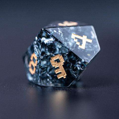 URWizards D&D Blast Dark Glass Engraved Dice Set Pixel Art RPG - Urwizards