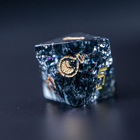 URWizards D&D Blast Dark Glass Engraved Dice Set Pixel Art RPG - Urwizards
