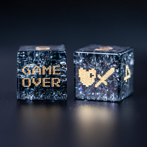 URWizards D&D Blast Dark Glass Engraved Dice Set Pixel Art RPG - Urwizards
