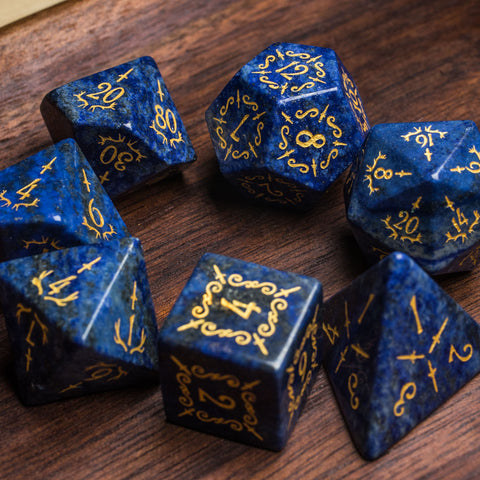 URWizards Dnd Lapis Lazuli Gemstone Engraved Dice Set Dagger Rogue Style - Urwizards