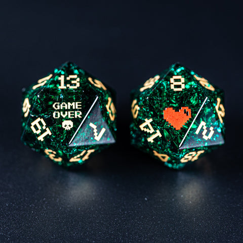 URWizards D&D Blast Emerald Glass Engraved Dice Set Pixel Art RPG - Urwizards