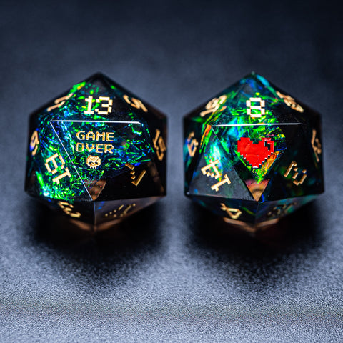 URWizards D&D Dark Glitter Resin Engraved Dice Set Pixel Art RPG - Urwizards