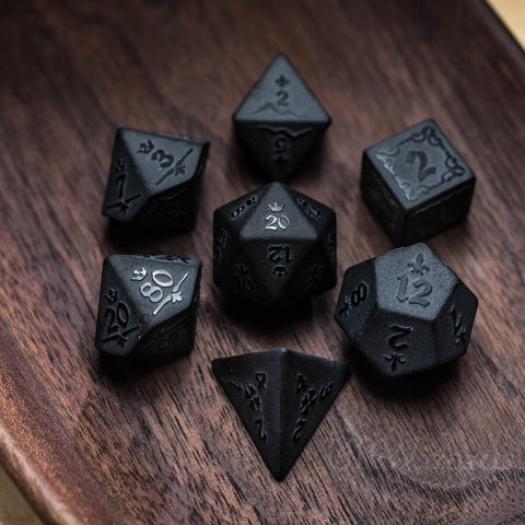 URWizards Dnd Obsidian Gemstone Raised Dice Set Royal Crown Style - Urwizards