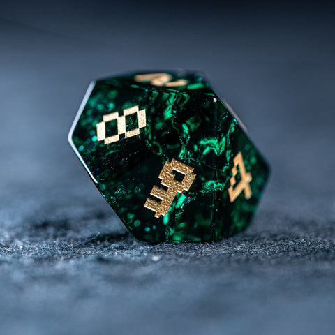 URWizards D&D Blast Emerald Glass Engraved Dice Set Pixel Art RPG - Urwizards