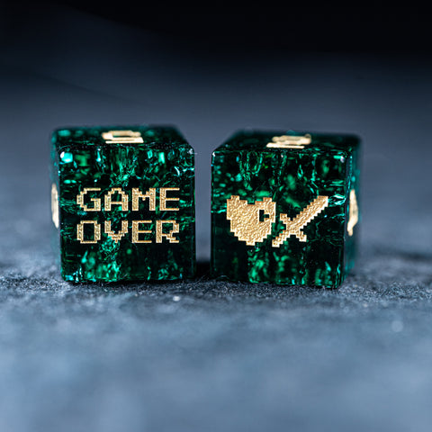 URWizards D&D Blast Emerald Glass Engraved Dice Set Pixel Art RPG - Urwizards