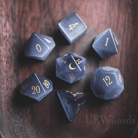 URWizards Dnd Grey Cat's Eye Engraved Dice Set Moon Style - Urwizards