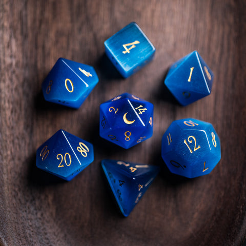 URWizards Dnd Blue Cat's Eye Engraved Dice Set Moon Style - Urwizards