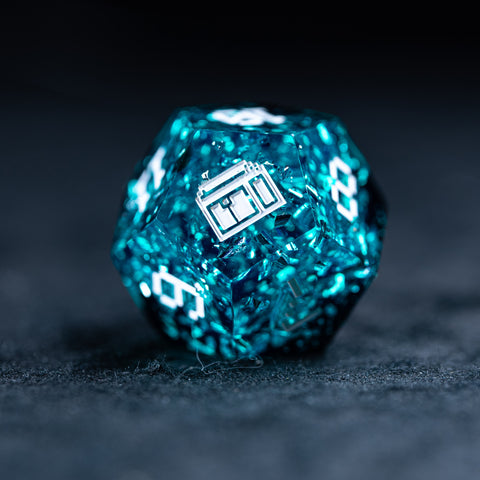 URWizards D&D Ice Glitter Resin Engraved Dice Set Pixel Art RPG - Urwizards