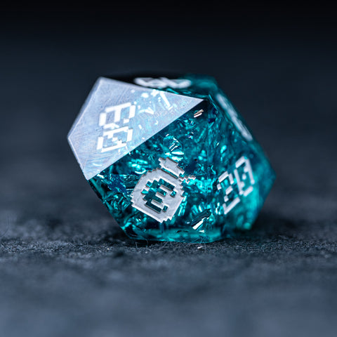 URWizards D&D Ice Glitter Resin Engraved Dice Set Pixel Art RPG - Urwizards