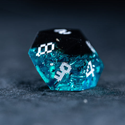 URWizards D&D Ice Glitter Resin Engraved Dice Set Pixel Art RPG - Urwizards